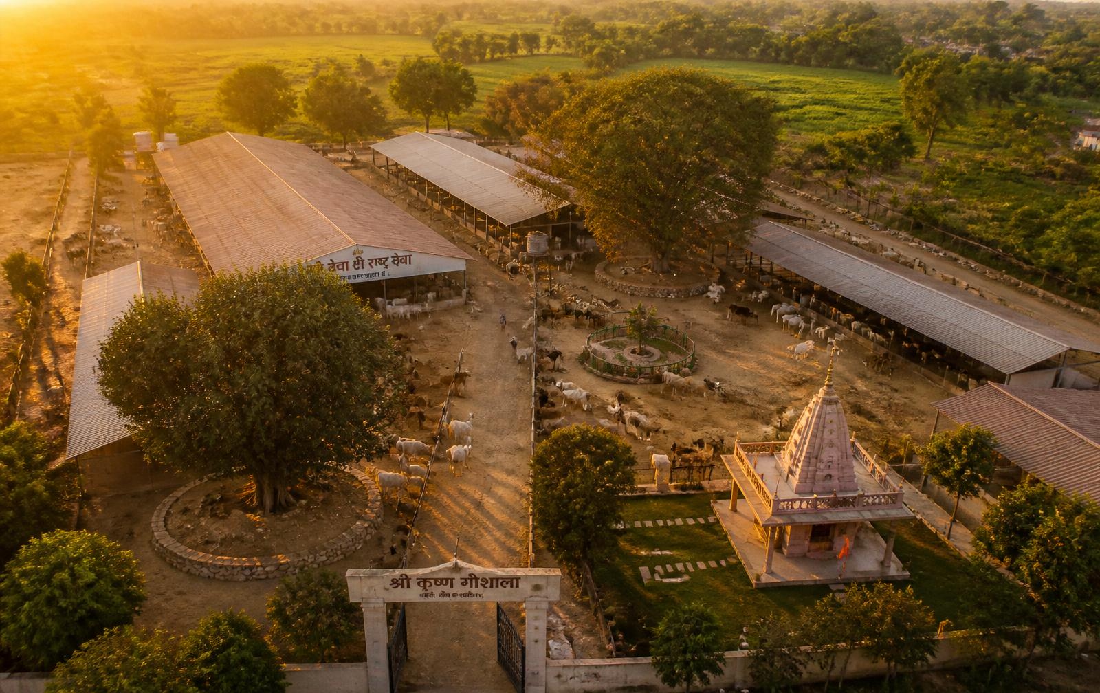 Aerial view of the gaushala